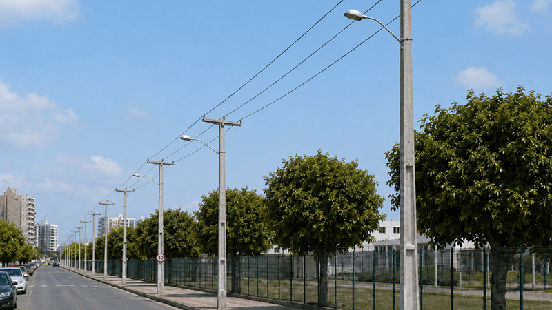rede elétrica com poste duplo t